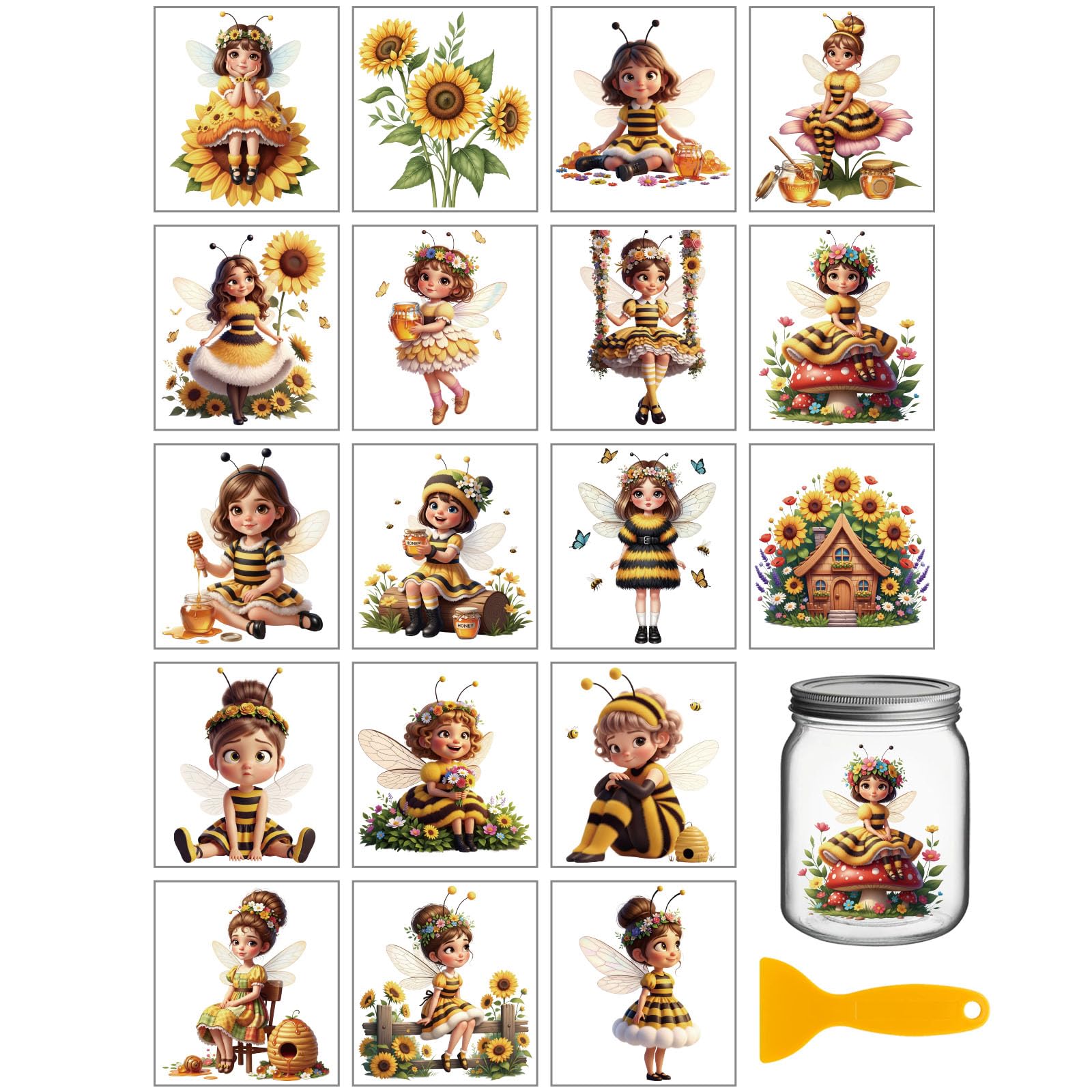 GLOBLELAND 18 Sheets Bee Lady Transfer Stickers 3.9x3.6inch