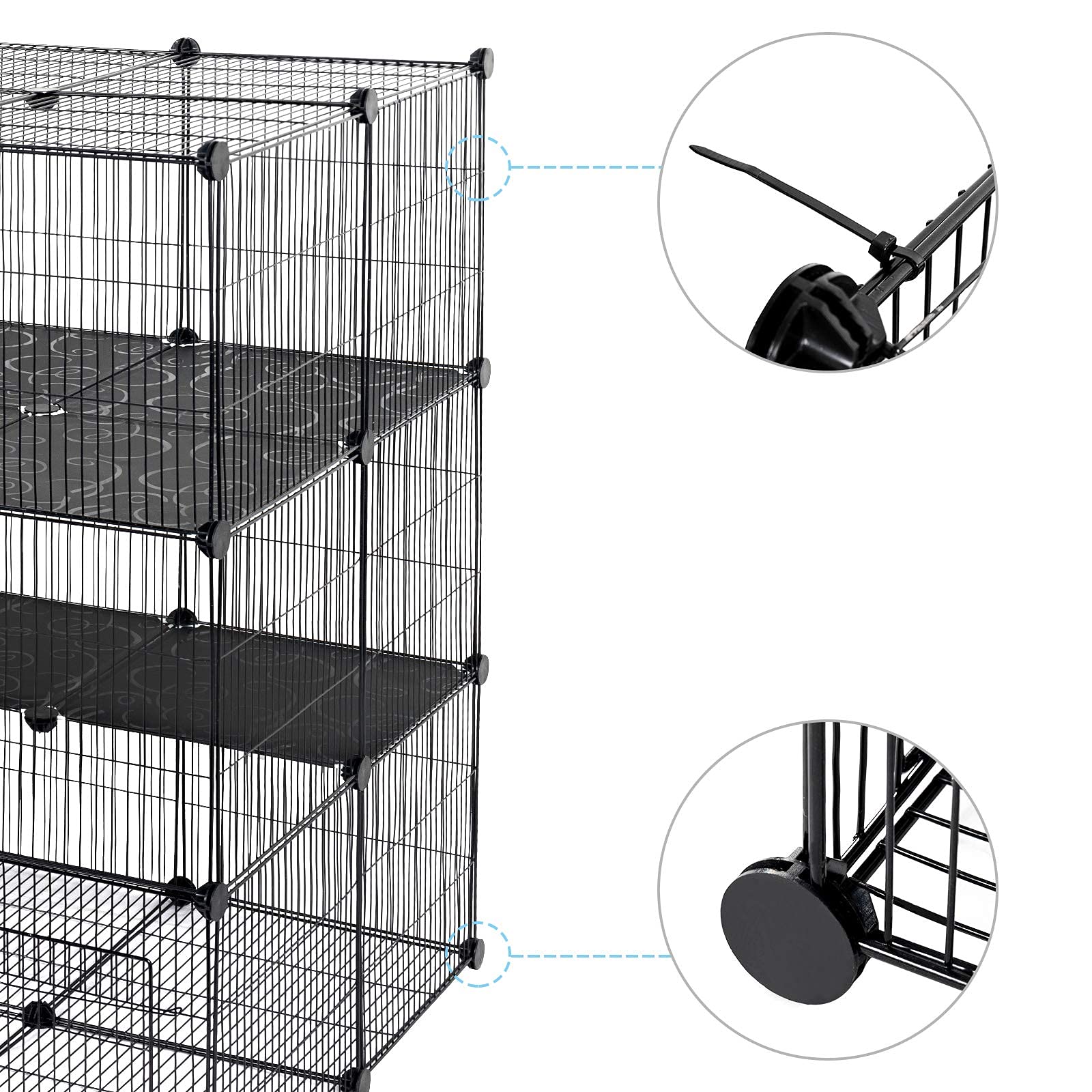 Parc Enclos pour Petits Animaux, Enclos Lapin Intérieur, 52 Panneaux Enclo Cochon d'Inde avec Couvercle, Glissière et Porte, 109x74x109cm, 35x35cm Grillagé en Acier et Plastique