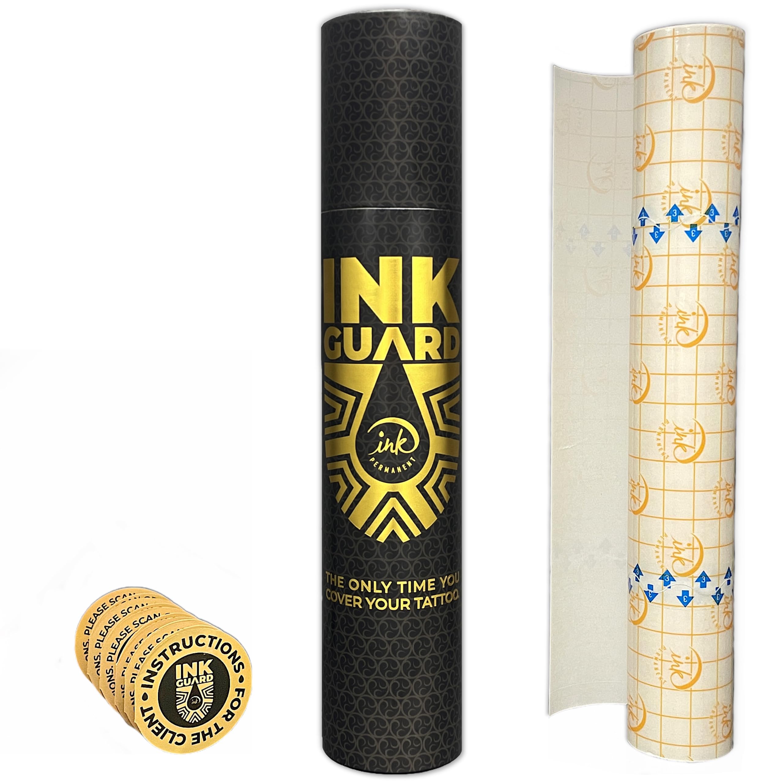 Ink Guard Waterproof Tattoo Aftercare Bandage 10" x 6ft (25cm x 1.83m) Transparent Protective Cover with Extra Adhesive - 5 Day Hold Clear Healing Second Skin Roll