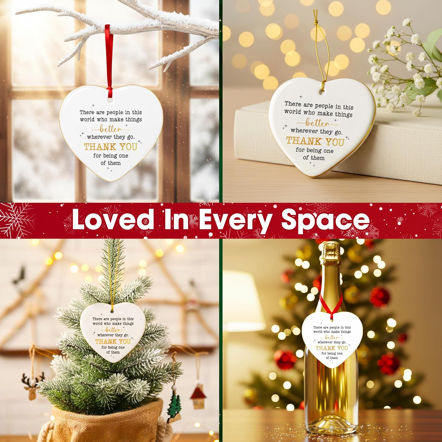 TEEZWONDER Christmas Thank You Gifts for Women - Heart-Shaped Christmas Ornaments 2025 with Gold-Trimmed Edges - Appreciation Inspirational Gifts for Women Coworker Teacher Friends Employee Boss Nurse - Image 5