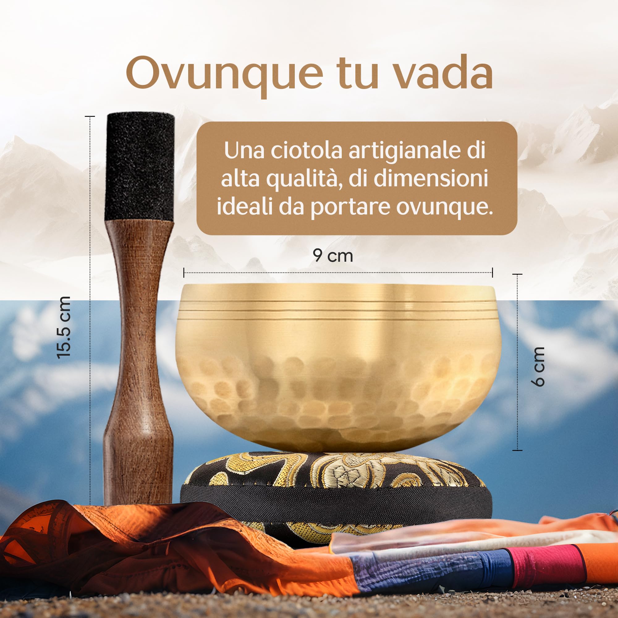 Silent Mind Campana Tibetana – Set Completo Artigianale, Suona Facilmente con Suono Armonico, Idea Regalo Benessere, Rilassamento e Focus Mentale