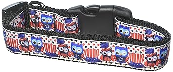 Mirage Pet Products Proud Owls Nylon Ribbon Dog Collar, Large