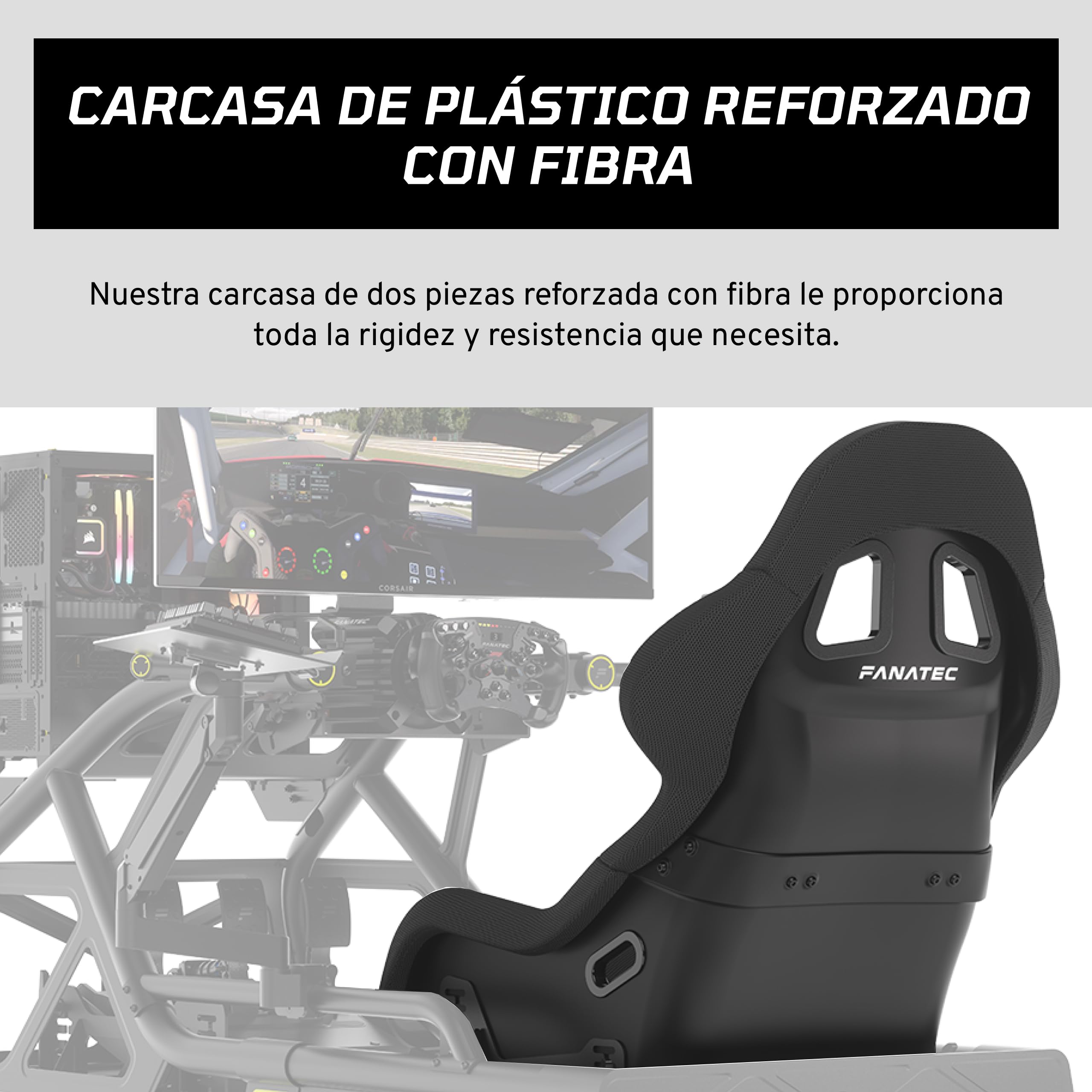 FANATEC ClubSport GT Sim Racing Asiento – Rígido y Duradero, Carcasa Reforzada con Fibra, Espuma Acolchada, Tejido Transpirable, Soporte Lumbar – Negro