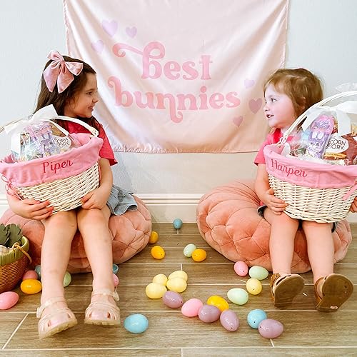 Miniatura 8 de Personalization Universe Cesta de Pascua personalizada de sauce con asa plegable, cuadros azul marino