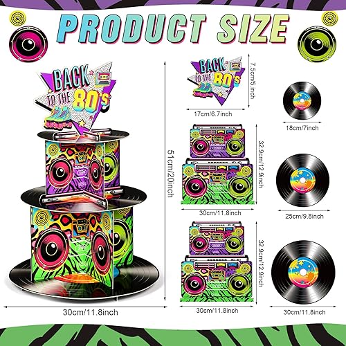 Miniatura 2 de Zopeal Soporte para cupcakes de 3 niveles de los 80, decoración de fiesta, retro, de los años 80, hip hop, soporte para tartas de regreso a los 80,
