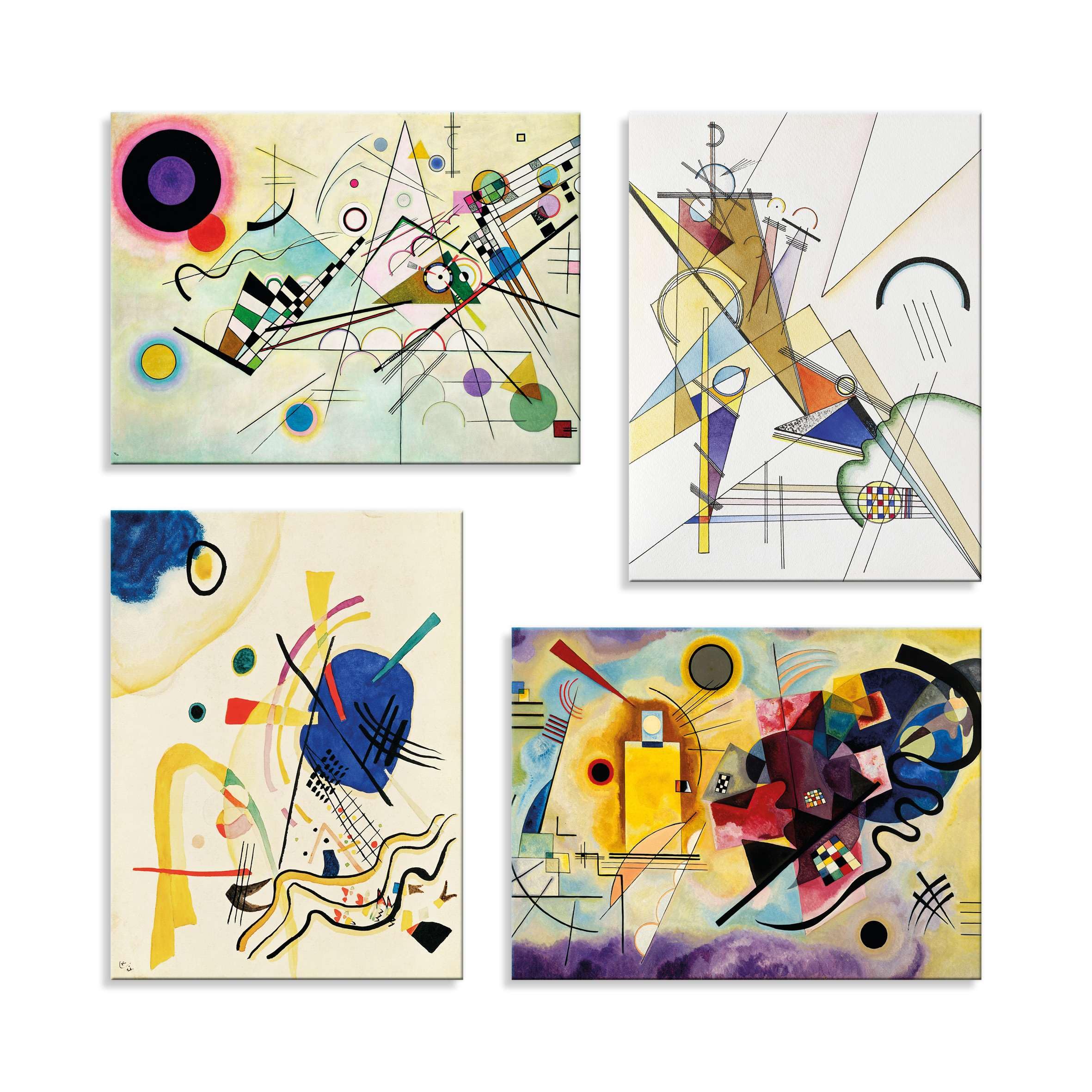 LuxHomeDecor Set 4 Quadri 40x30 cm - Stampa su Tela con telaio in legno - Wassily Kandinsky – Composizioni Astratte e Geometriche
