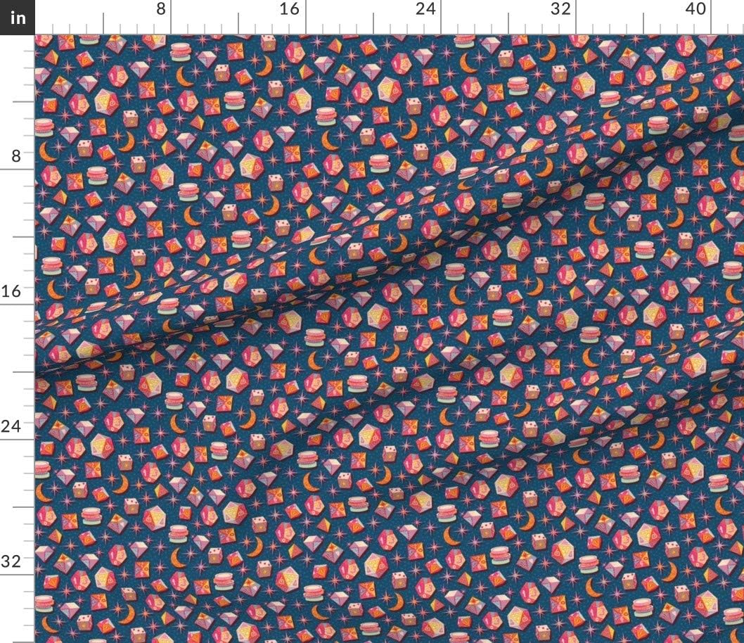 Spoonflower Fabric - Gaming Night Dice RPG Pink Blue Stars Game Fantasy Geek Printed on Petal Signature Cotton Fabric by The Yard - Sewing Quilting Apparel Crafts Decor