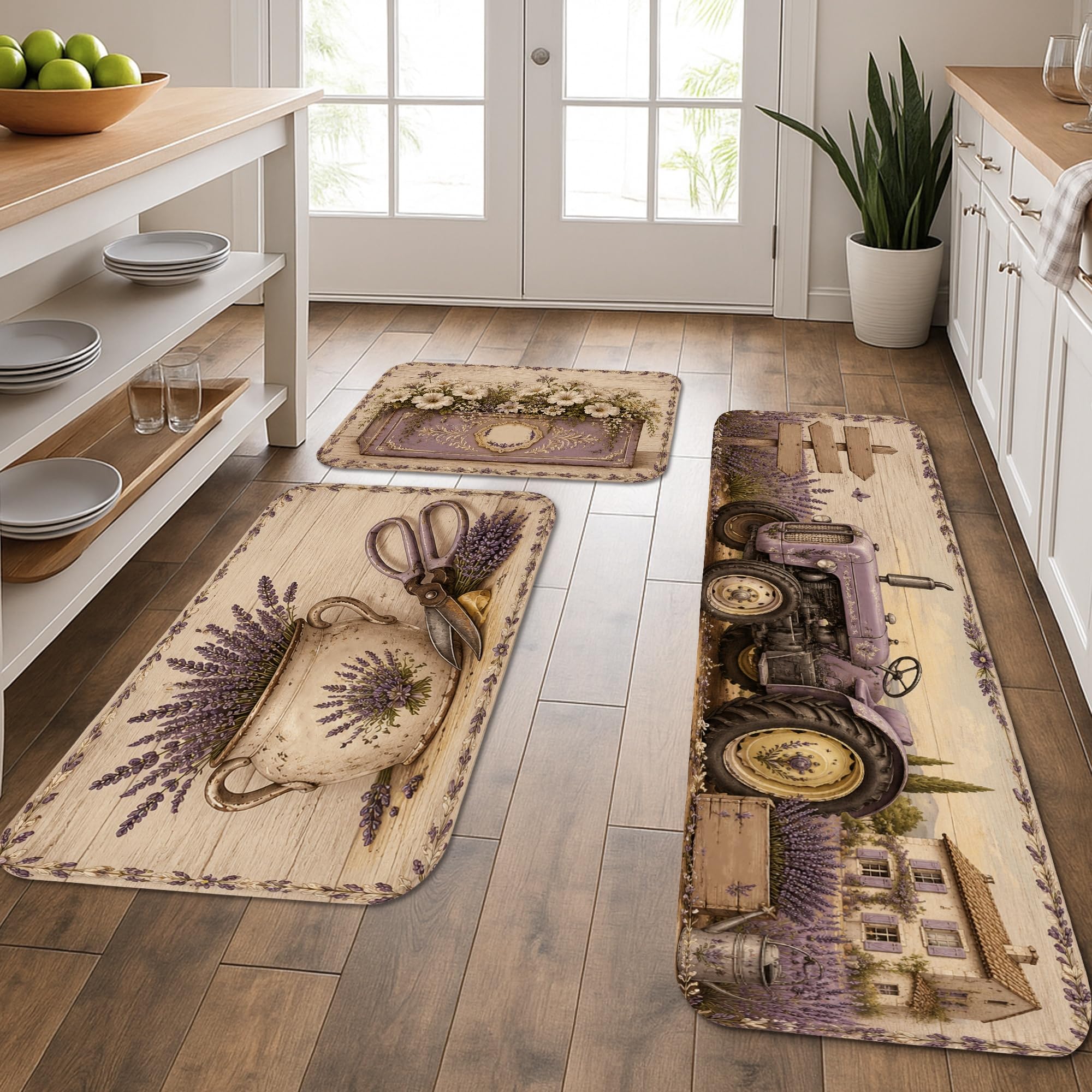 Tapis de cuisine lavables et rembourrés Lot de 3 tapis rustiques confortables