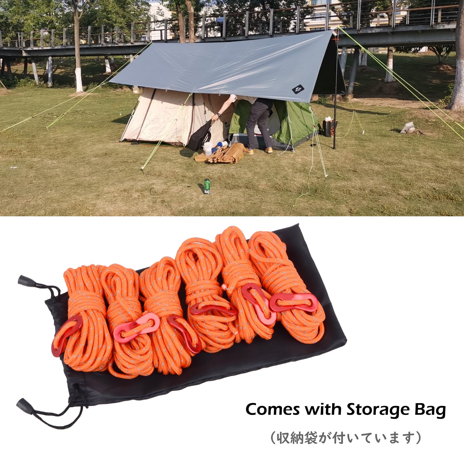 15 Corde Riflettenti Per Tenda – 5mm X 4m – Con Regolatori In Alluminio – Antivento – Nylon Per Campeggio E Trekking (Verde Militare) - 2