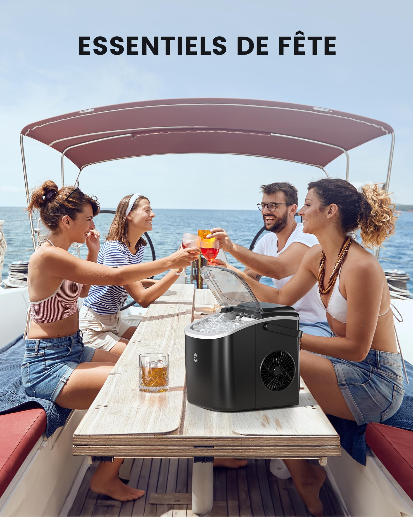 EASYERA Machine à Glaçons, Design Compact et Fin, 12 Kg/24H | 2 Tailles de Glaçons, Machine a Glacons Autonettoyante, Ice Maker Pour maison/ cuisine/ bureau/ bar/ camping
