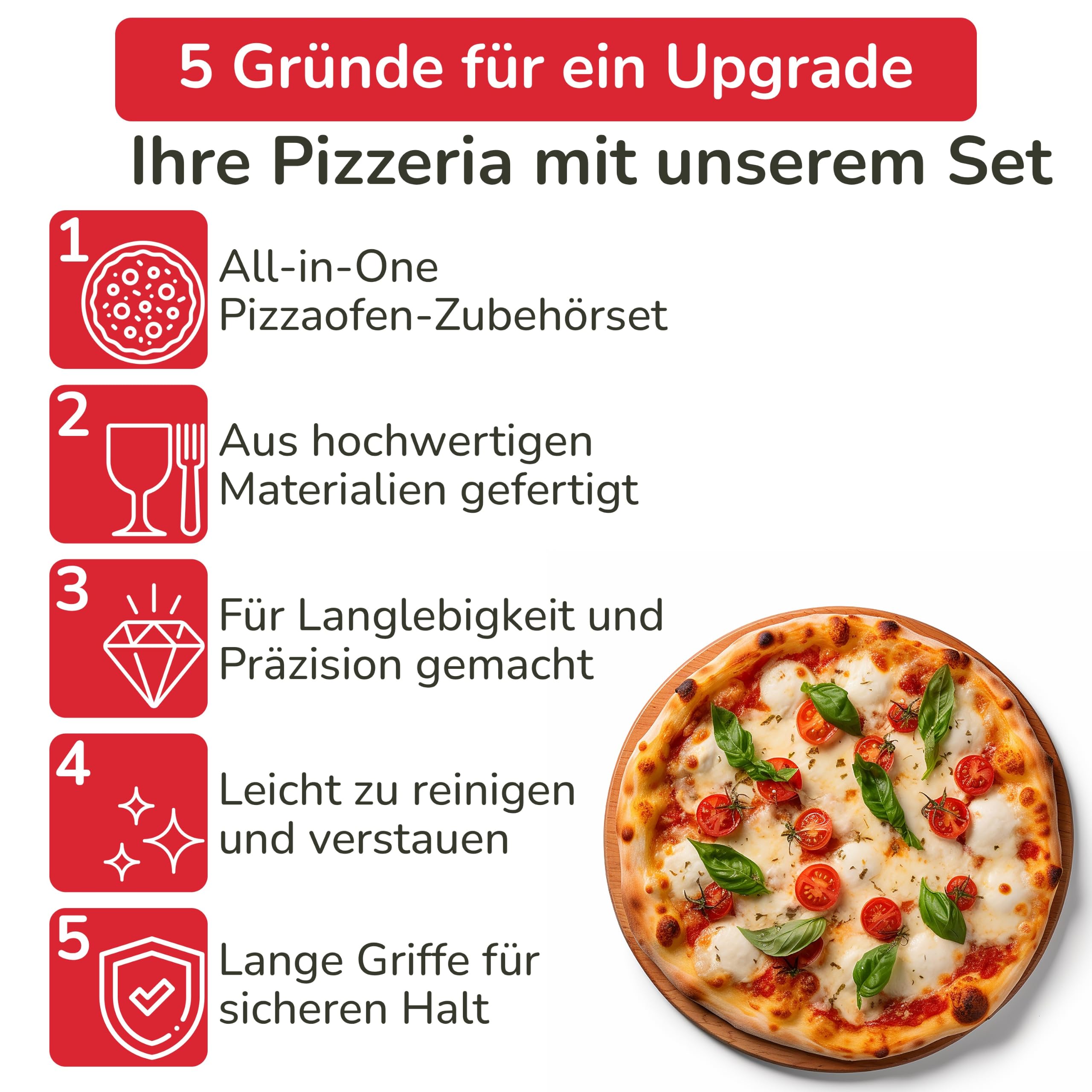Senwosa Pizzaofen Zubehör Kit - Premium 6-teiliges Set für Zuhause Pizza Herstellung - Pizzaschieber, Backofen/Steinbürste, Pfannenwender/Bubble Popper, Cutter Rocker, Teigwalze, Teigschaber