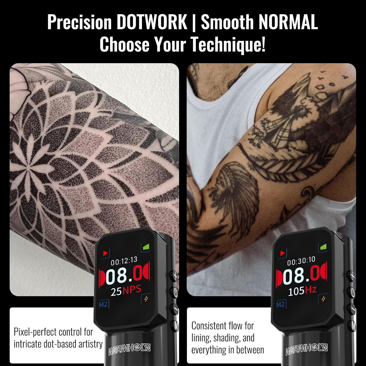 Wormhole Tattoo Gun Kit Wireless Tattoo Kit with 1500mAh Smart Screen Power Battery Multi-functional Tattoo Pen Machine for Tattoo Beginners and Artists