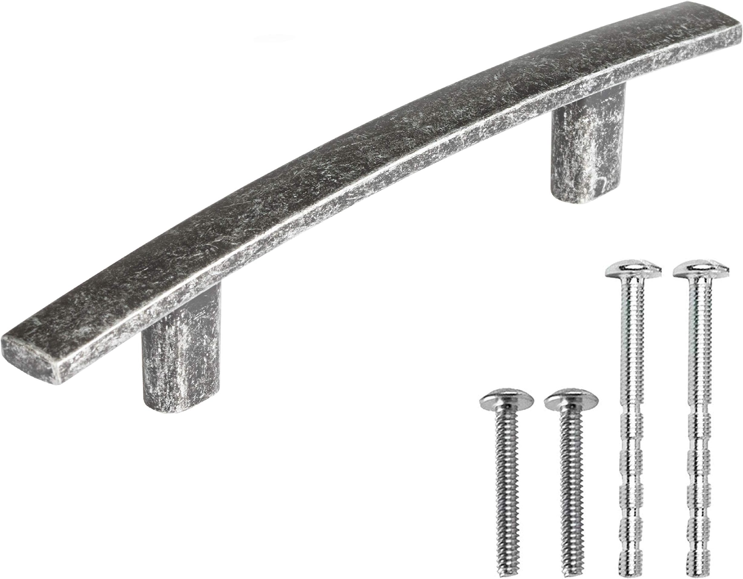 Ilyapa Antique Iron Kitchen Cabinet Handles - 3 Inch Hole Center Curved Bar Pulls - 10 Pack of Kitchen Cabinet Hardware