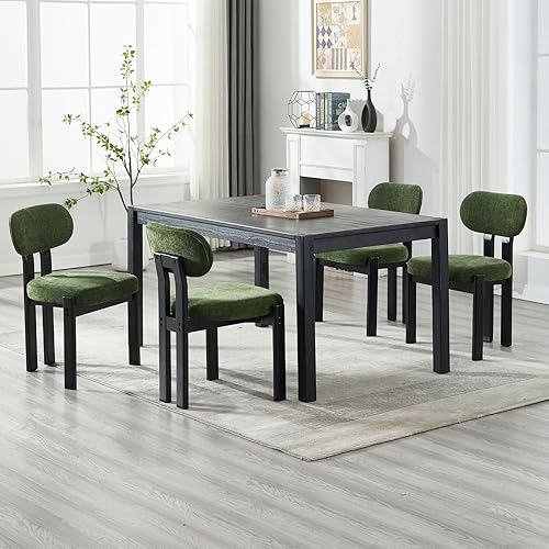 Miniatura 8 de LukeAlon Juego de 2 sillas de comedor de chenilla, modernas sillas de cocina tapizadas sin brazos con patas de madera negras, respaldo curvado,
