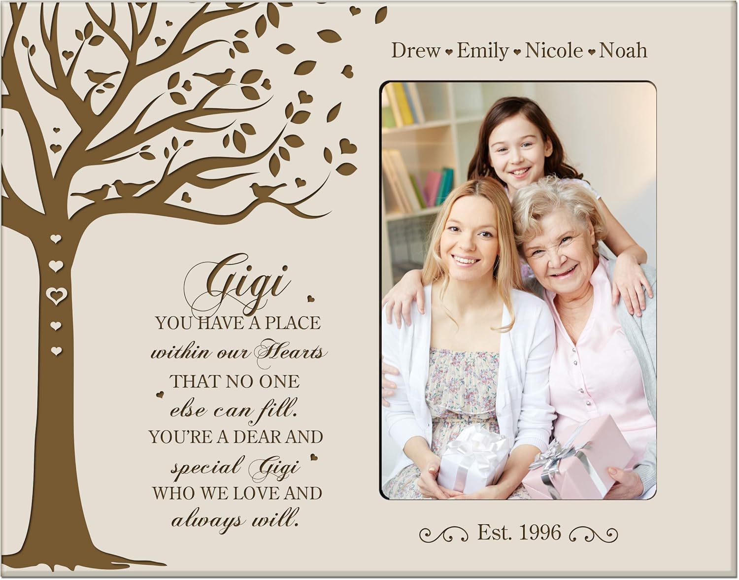 LifeSong Milestones Personalized from Son, Grandson, Nephew Solid Wood Vertical Frames Family Keepsake 8”x10” Holds 4”x6” Photo You Have A Place Gigi (Cherry)
