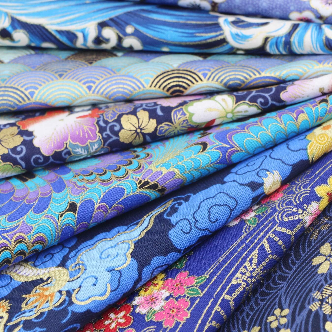 aufodara 30Pcs Fabric Cotton Crafts Japanese Style 20x25 cm, Fabric Patchwork Quilt Bundle, Printed Floral Gold Patterns Fabrics for Sewing Quilting DIY Artcraft Handwork (Color-Bronzing)