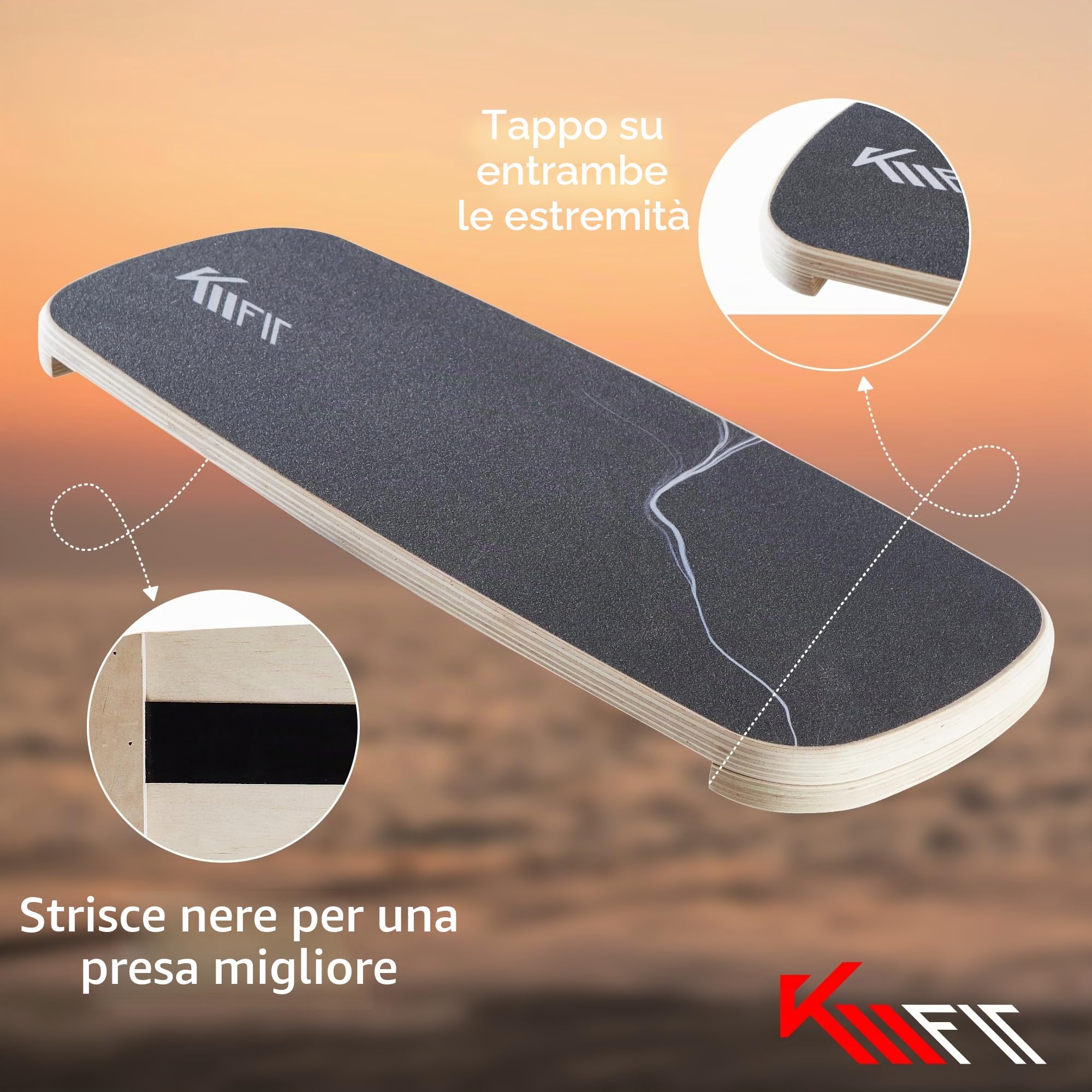 KM-Fit Balance Board | Balance Board in legno | Tavola da surf per interni per allenamento coordinatorio | Allenatore di forza ed equilibrio, surf e pattinaggio indoor