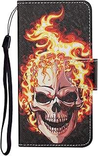 Motorola Moto G30/Moto G10 Case, Shockproof Notebook Wallet PU Leather Protective Cover Gel TPU Bumper with Card Slots Magnetic Buckle Stand Flip Phone Case for Moto G30/G10, Flame Skull
