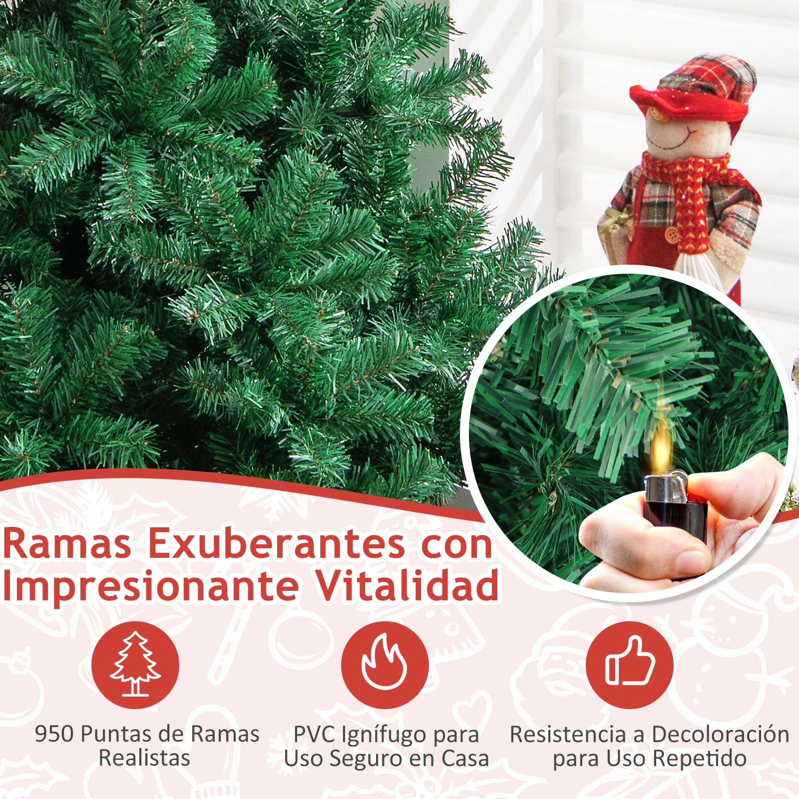 GIANTEX Árbol de Navidad Artificial de 150/180/210/240 cm, Árbol Decorativo con Soporte de Metal, con 350/650/950/1138 Ramas de PVC, Decoración de Navidad para Hogar y Oficina, Verde (210 cm)