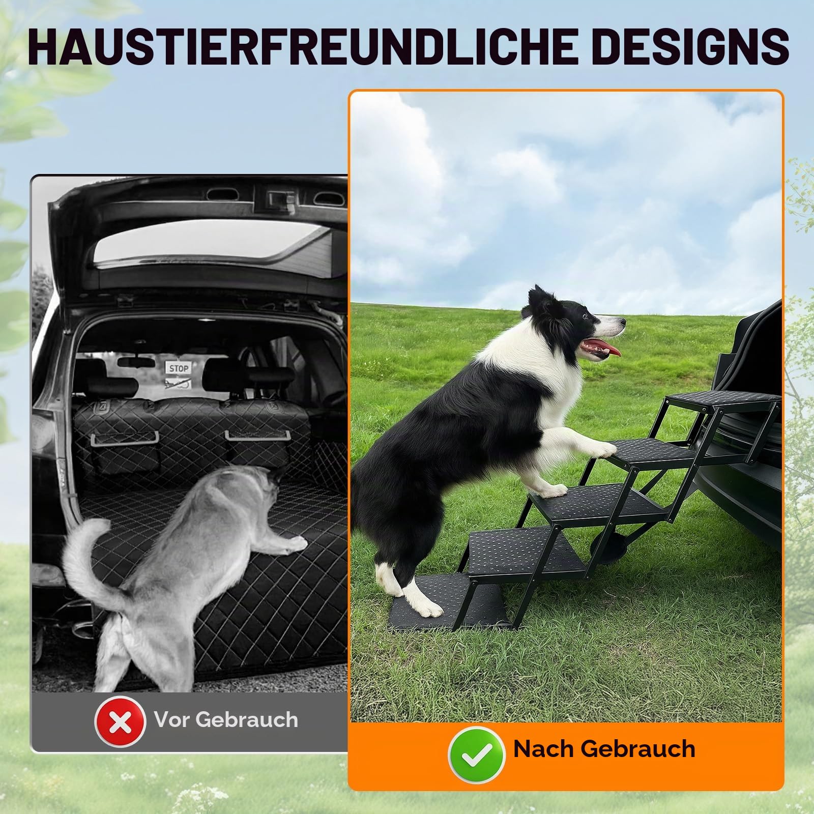 5 Stufen Hundetreppe Auto Klappbar – Hunderampe Unterstützung bis 100 KG mit Einstellbarer Höhe 44-72cm, Gelenkschonende Treppe für Kleine Mittlere Große Hunde rutschfeste Hundetreppe