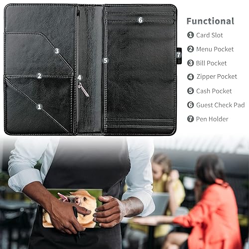 Miniatura 10 de Libros personalizados para camarera de 5 x 9 pulgadas, cartera personalizada para camarero con bolsa de dinero con cremallera, añade imagen, foto,