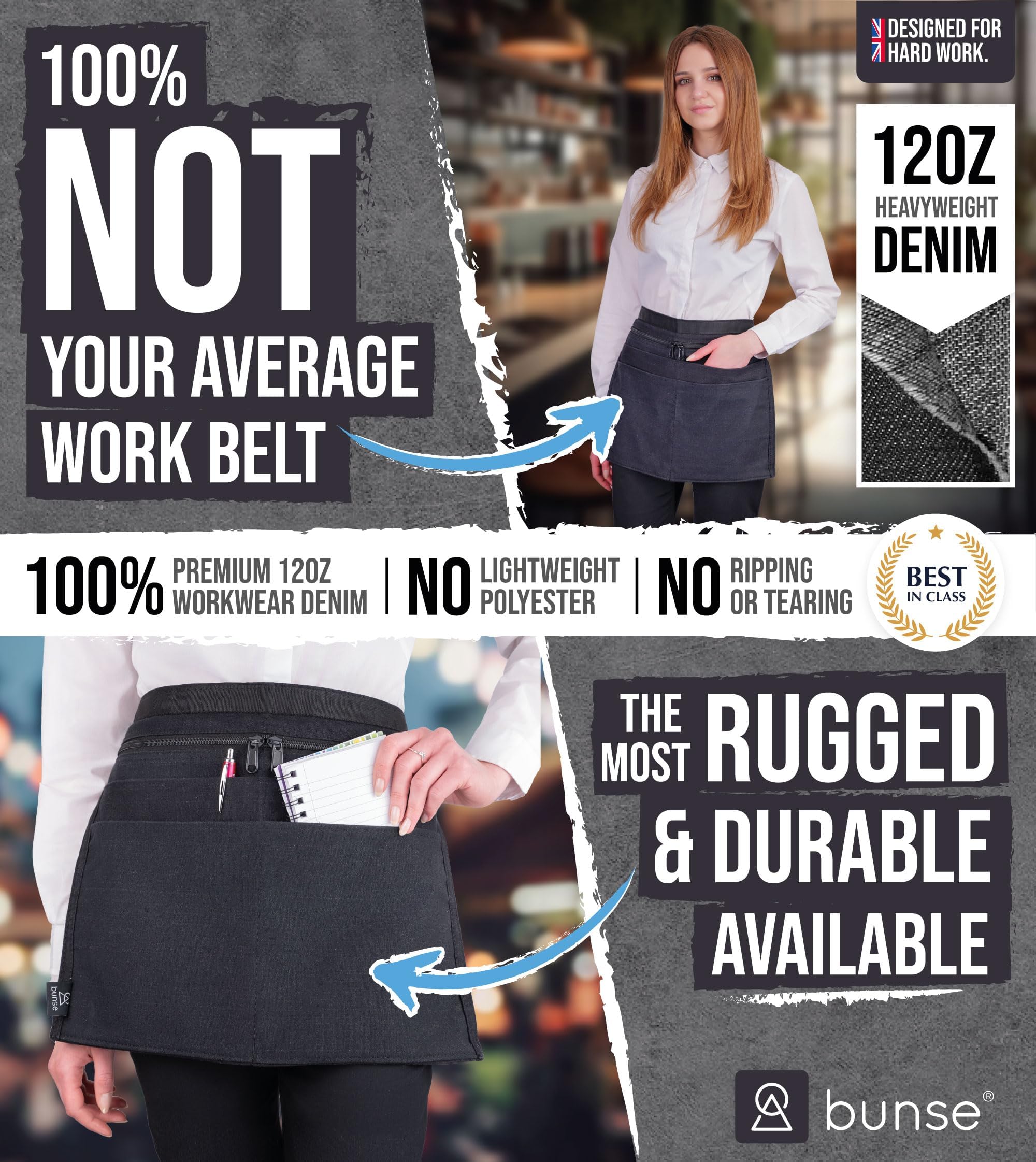 Bunse 6 Taschen Denim Markt Händler Geld Gürtel Für Restaurants, Festivals, Fetes, SPORTS Vereine - Schwarz, Qty 2