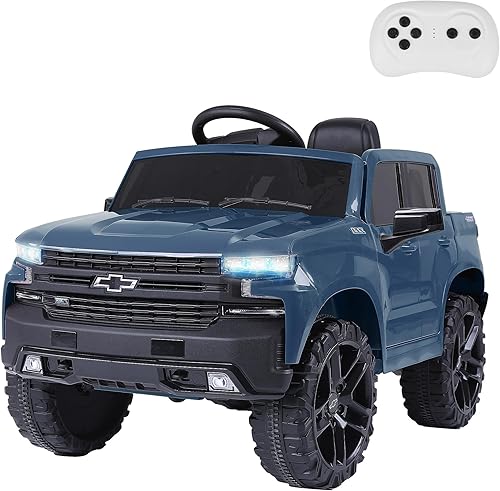 Chevrolet Silverado - Vehículo eléctrico de 12 V para niños y niñas, con control remoto para padres, 2 velocidades, 4 ruedas, luces LED, música