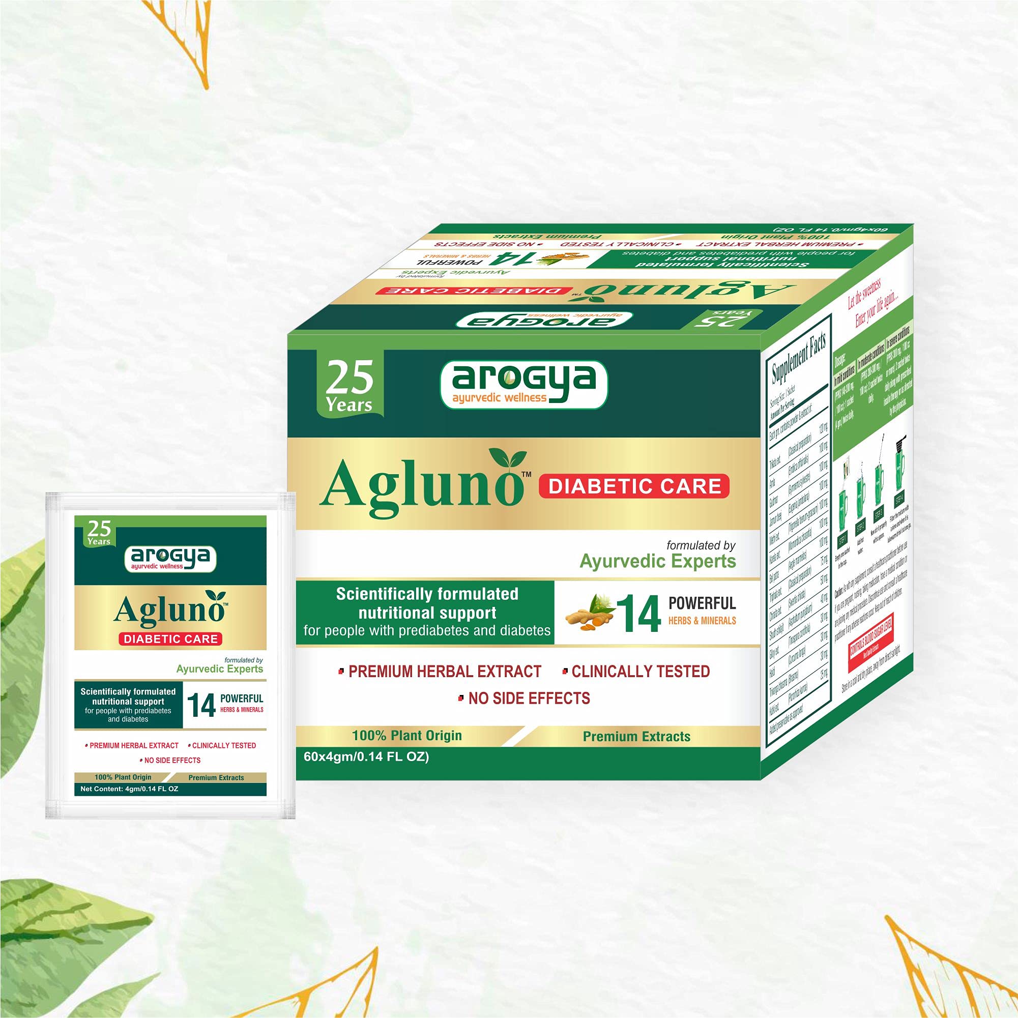 Agluno Diabetes Powder | Herbal Nutritional Drink for Healthy Sugar Level Management | For Diabetic Adults | 60 Sachets 2-4gm Each-image-34