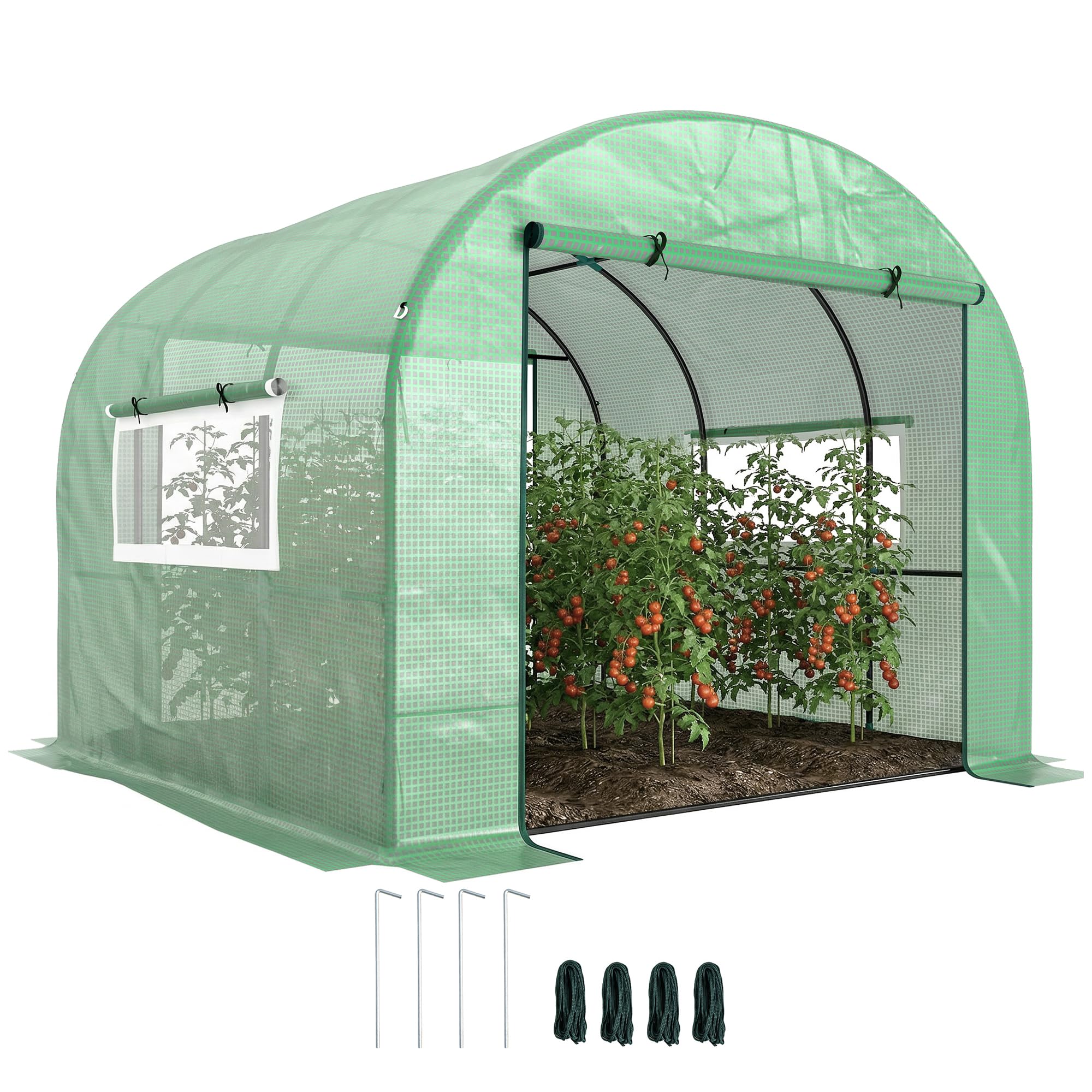 Outsunny 3 x 3 x 2m Polytunnel Greenhouse with 2 Large Doors and 2 Mesh Windows, Walk-in Grow House Tent with UV-resistant PE Cover and Steel Frame, Green