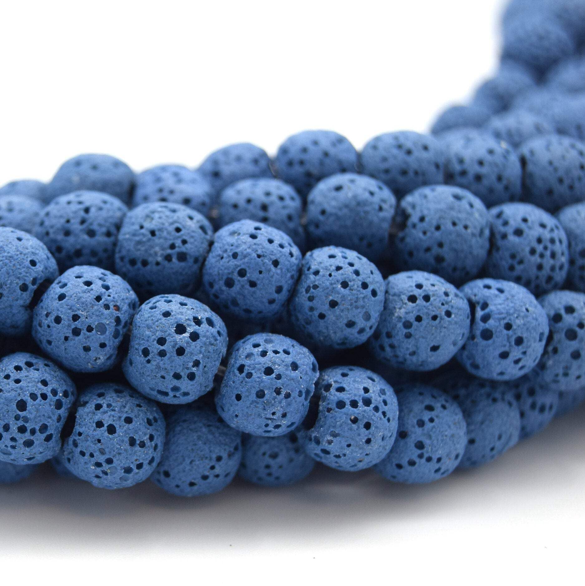 Blue Round 8mm Lava Beads For Jewelry Making - Natural Stone Beads For Bracelets & Essential Oil Diffusion