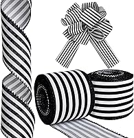 Vista 15 de Cinta de alambre con rayas blancas y negras - 1.5 pulgadas x 10 yardas, cinta de primera calidad para envolver regalos, decoración navideña