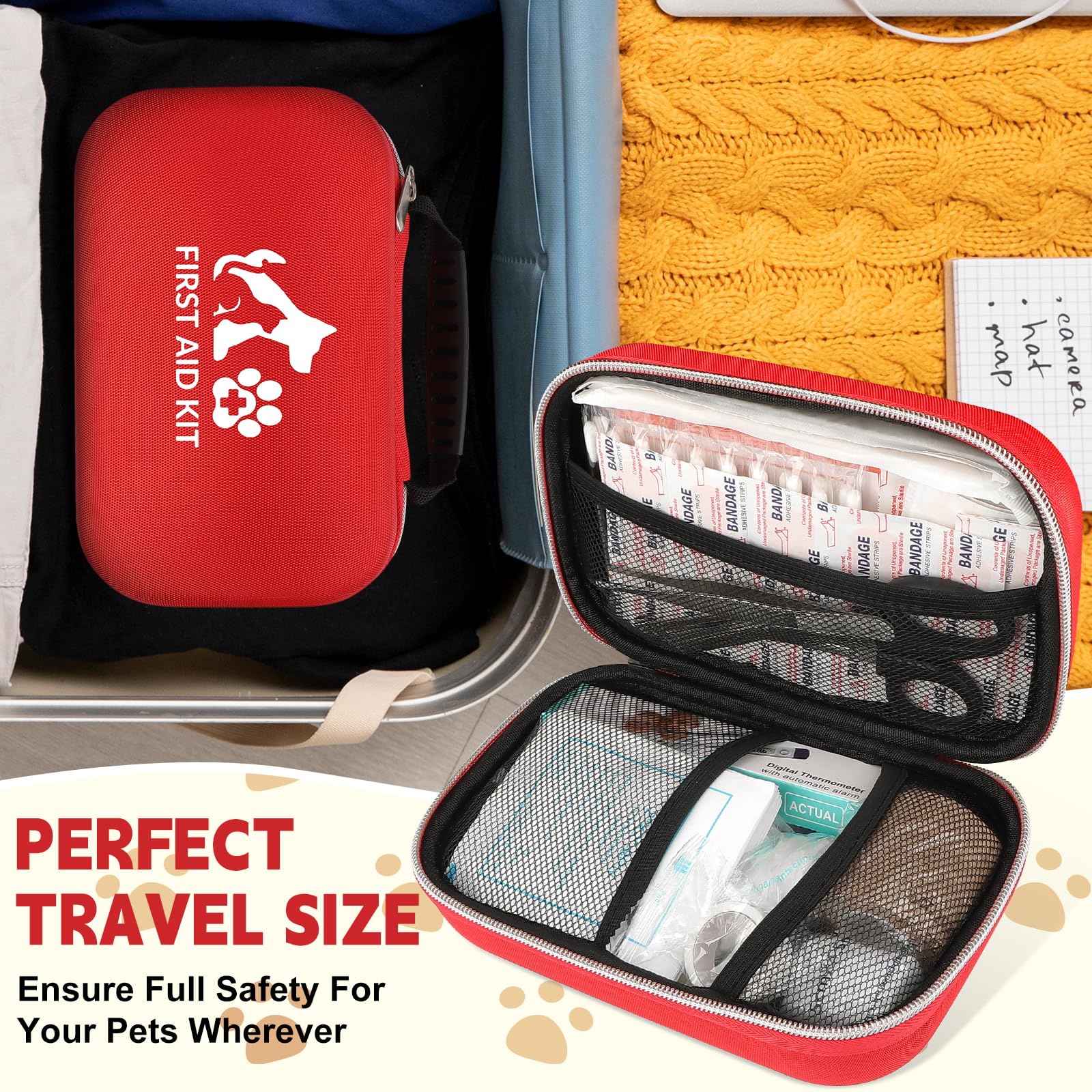AOBOPLE Kit de primeros auxilios para mascotas, cuidado esencial para perros y gatos, incluye 83 artículos para una protección total de tu mascota, ideal para viajes, camping, uso doméstico