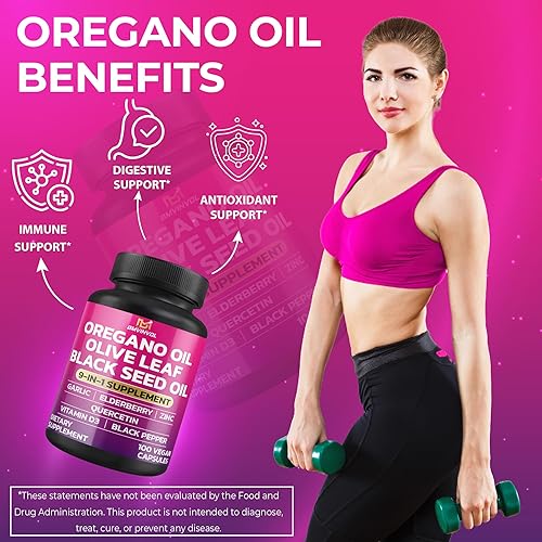 Miniatura 4 de BMVINVOL Semilla negra de hoja de olivo de ajo de orégano + 5 más - Suplemento de apoyo inmunológico y salud digestiva para mujeres y hombres - 100