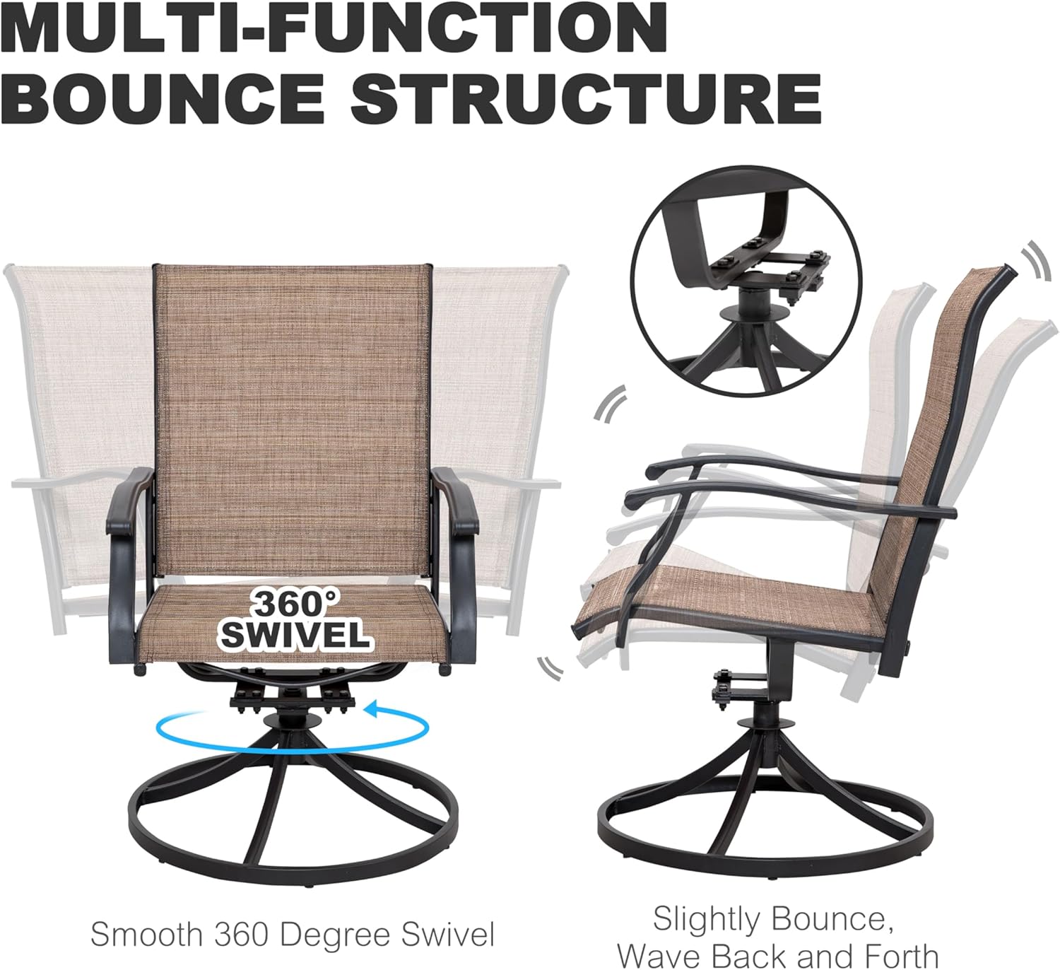 NUU GARDEN 7-Piece Outdoor Metal Dining Set, Patio Dining Table Set with 2 Textilene Swivel Chairs and 4 Textilene Chairs, Patio Furniture Set for Patio, Deck, Garden, Backyard, Balcony, Black&Brown
