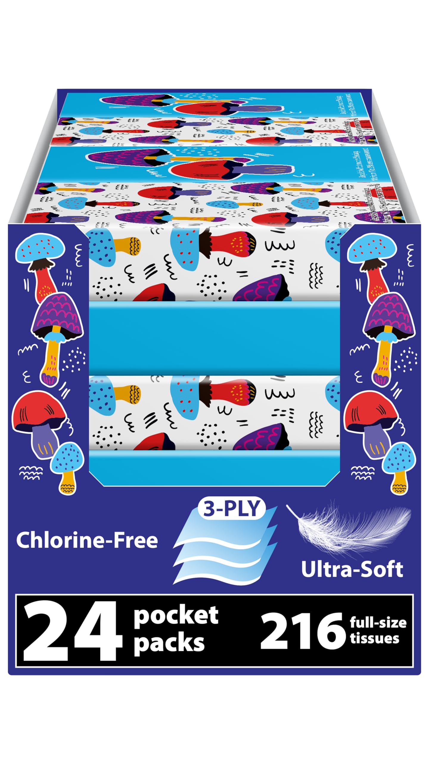 Travel Tissue Packs 24 Compact 3-Ply Packs 216 Total Soft Chlorine-Free Facial Tissues for Purse Car or School