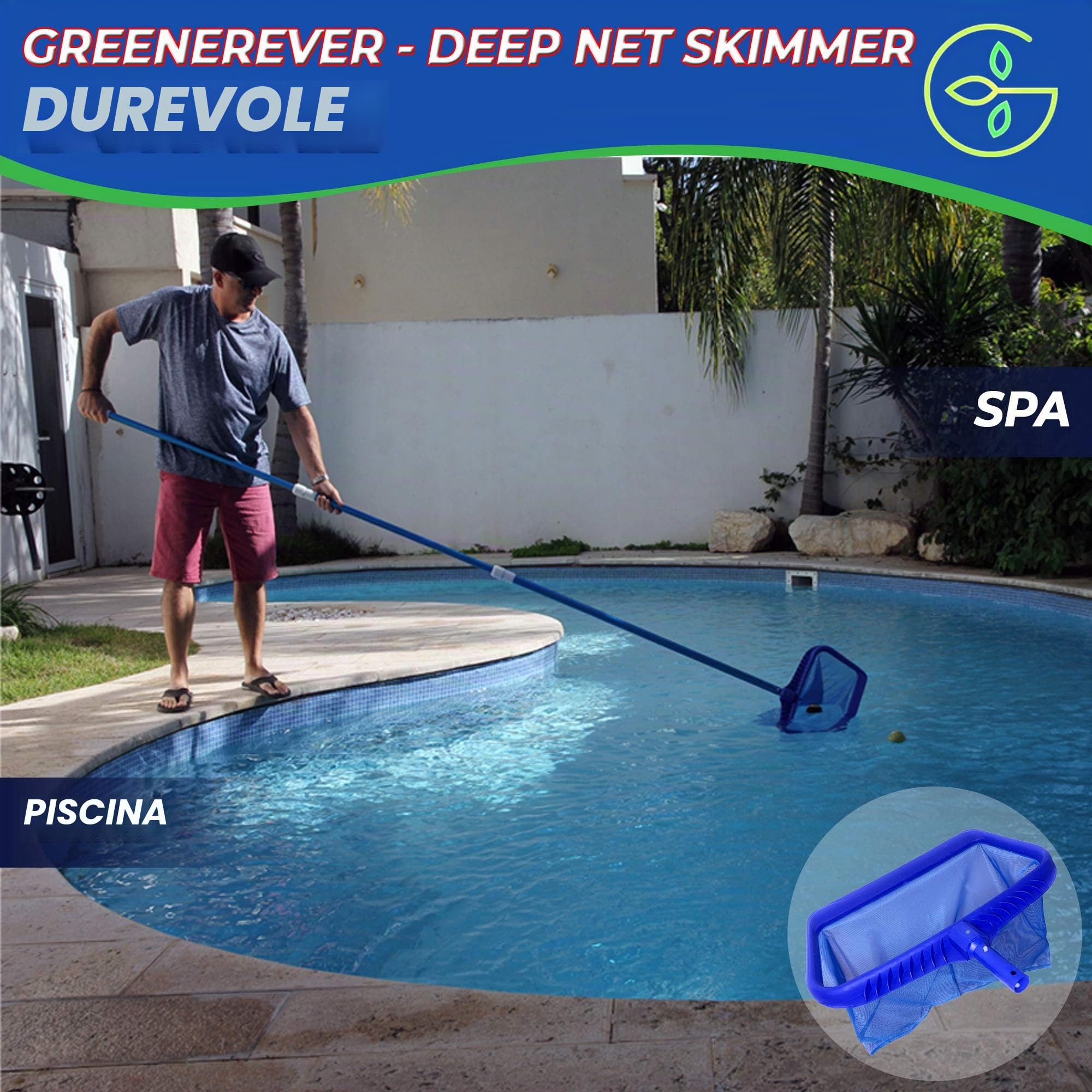 Pool Skimmer Net 20" (50cm) Deep Bag |Heavy Duty Professional Leaf Cleaning Rake |Plastic Framed Fine Mesh Net |Easily Removes Leaves, Debris from Pools, Hot Tubs, Ponds And Fountains
