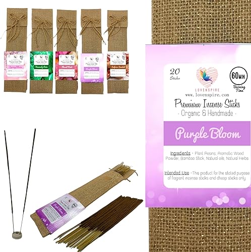 LOVENSPIRE Varillas de incienso perfumadas de alta calidad con bolsa de almacenamiento de yute, varilla de incienso orgánico, aroma de insenso, kit LOVENSPIRE Varillas de incienso perfumadas de alta calidad con bolsa de almacenamiento de yute, varilla de incienso orgánico, aroma de insenso, kit
