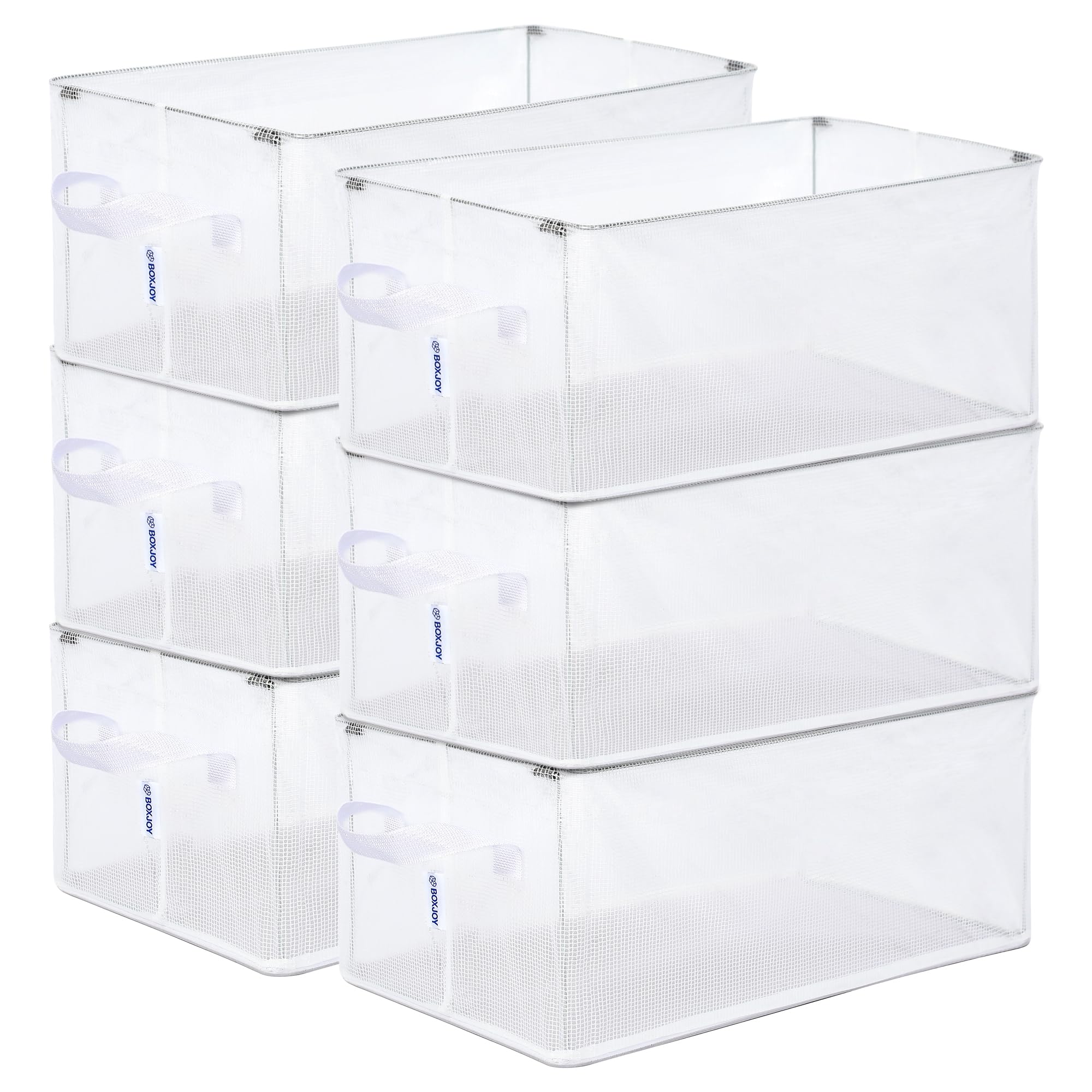 BOXJOY Foldable 𝐒𝐭𝐞𝐞𝐥 𝐅𝐫𝐚𝐦𝐞 𝐏𝐚𝐜𝐤 𝐨𝐟 𝟔 Transparent Storage Cloth Organizer Box for Clothes with Handle Closet Organiser Basket for Wardrobe, Cupboard, Almirah Shelves Hostel Essentials