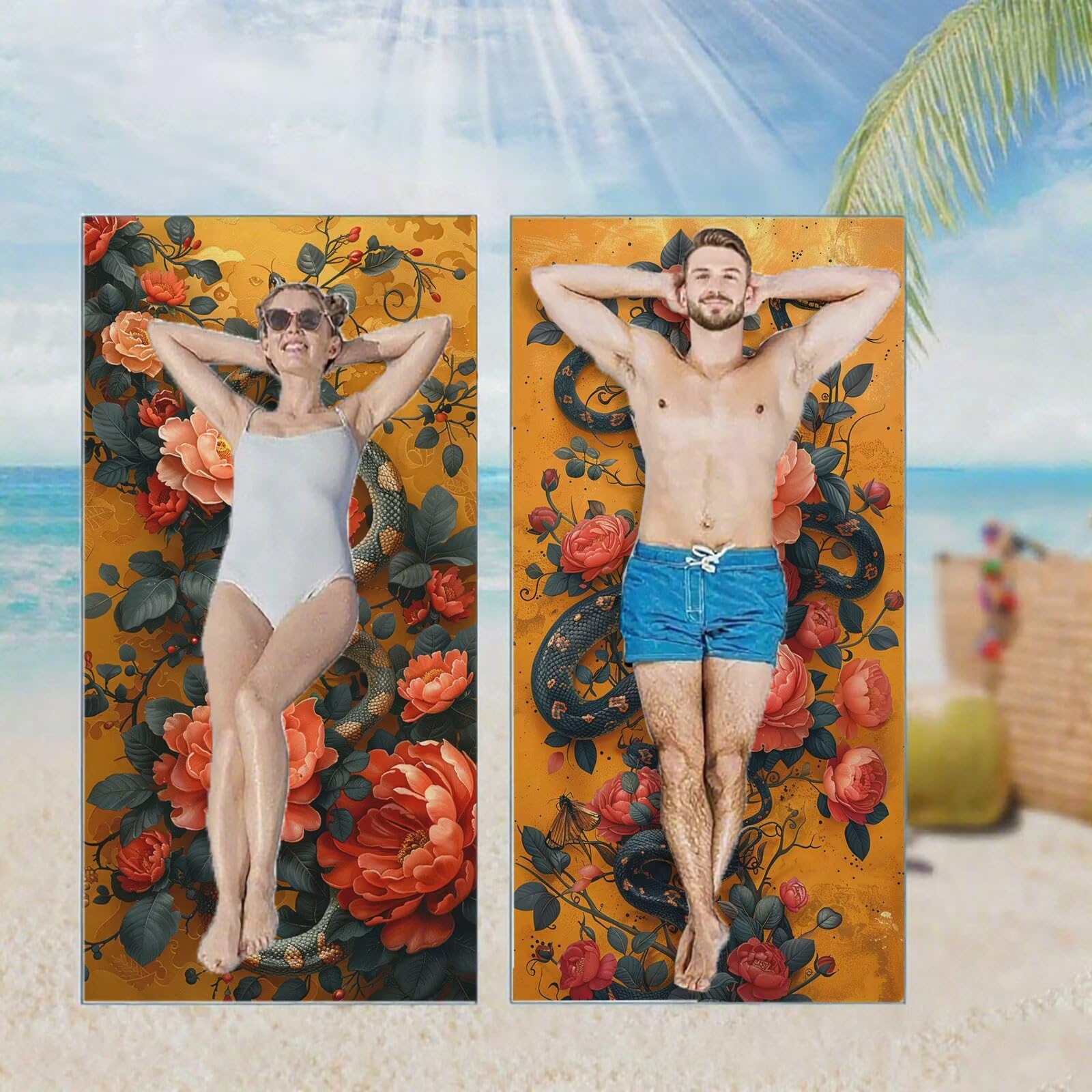 Ręcznik plażowy, ręczniki plażowe z mikrofibry, szybkoschnące lekkie ręczniki podróżne bez piasku, duży ręcznik kąpielowy dla dorosłych 100 x 220 cm, do pływania na basen, jogę, siłownię, kemping