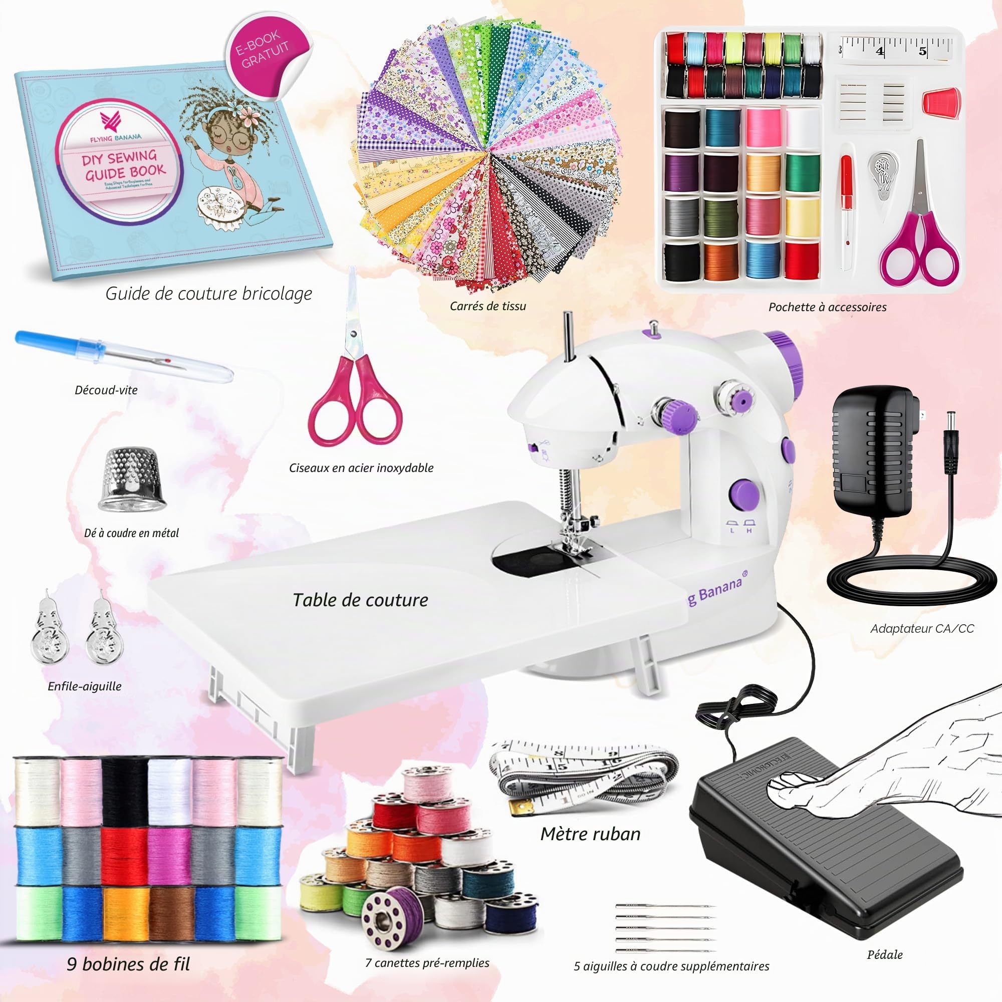 Mini machine à coudre pour enfants débutants, machine à coudre électrique portable facile à utiliser, petit outil de couture portable amélioré avec kit de couture