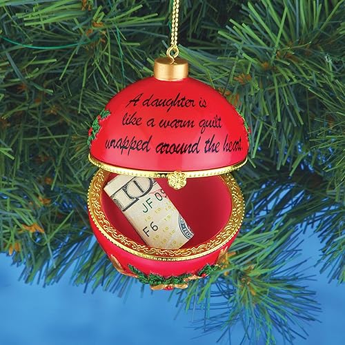 Miniatura 3 de Collections Etc Adornos navideños con cita conmovedora y colgador dorado, compartimento interior para regalo pequeño, hija