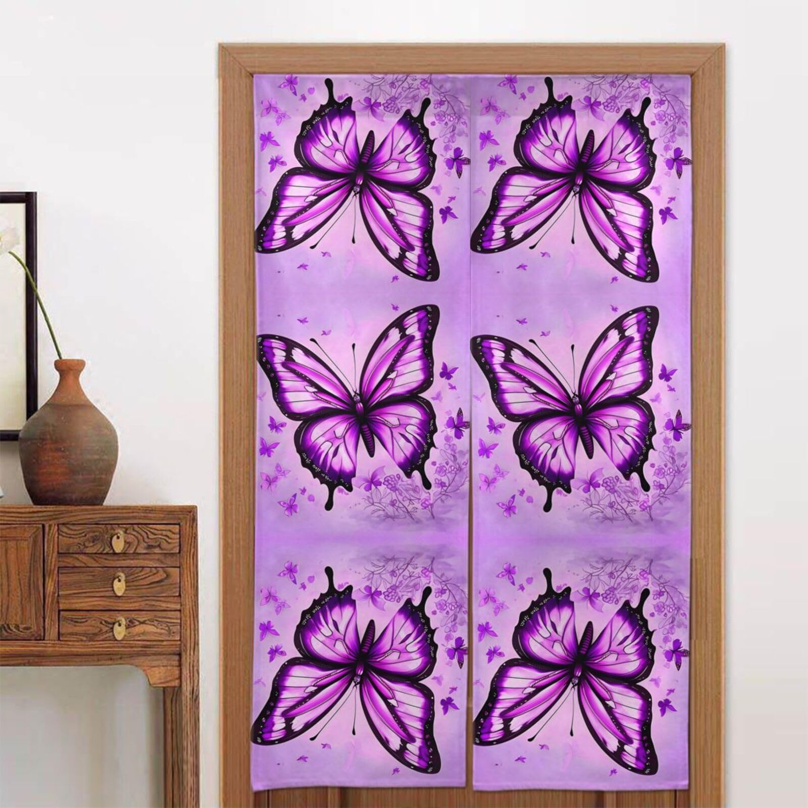 CNTDBU Purple Butterfly Door Curtain 34x56 Inch-Room Divider Panel for Privacy, Entryway Screen for Kitchen Bedroom