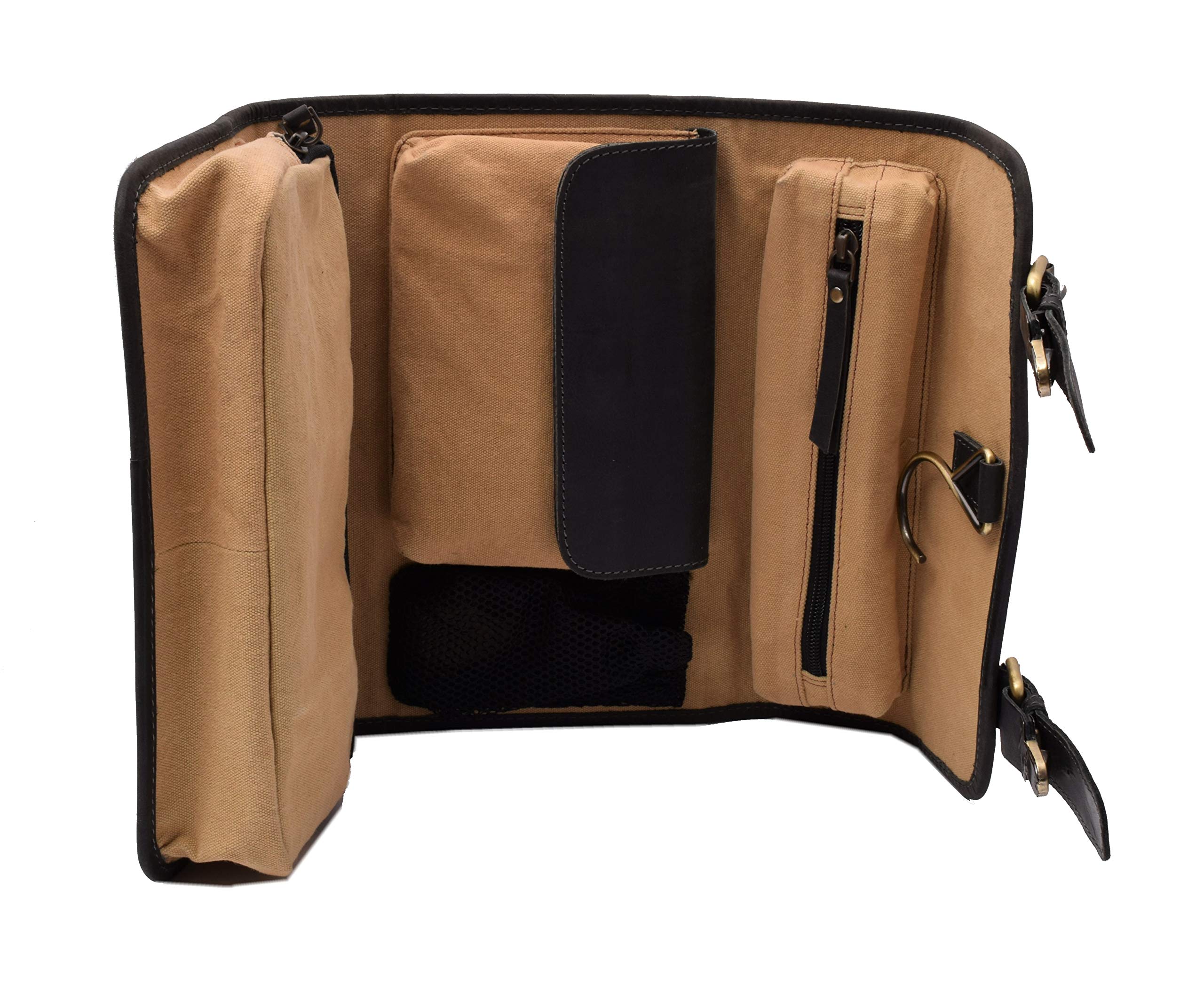 Menzo Kulturbeutel zum Aufhängen, aus echten Leder, Kulturtasche, Toilettentasche, Damen und Herren (schwarz)