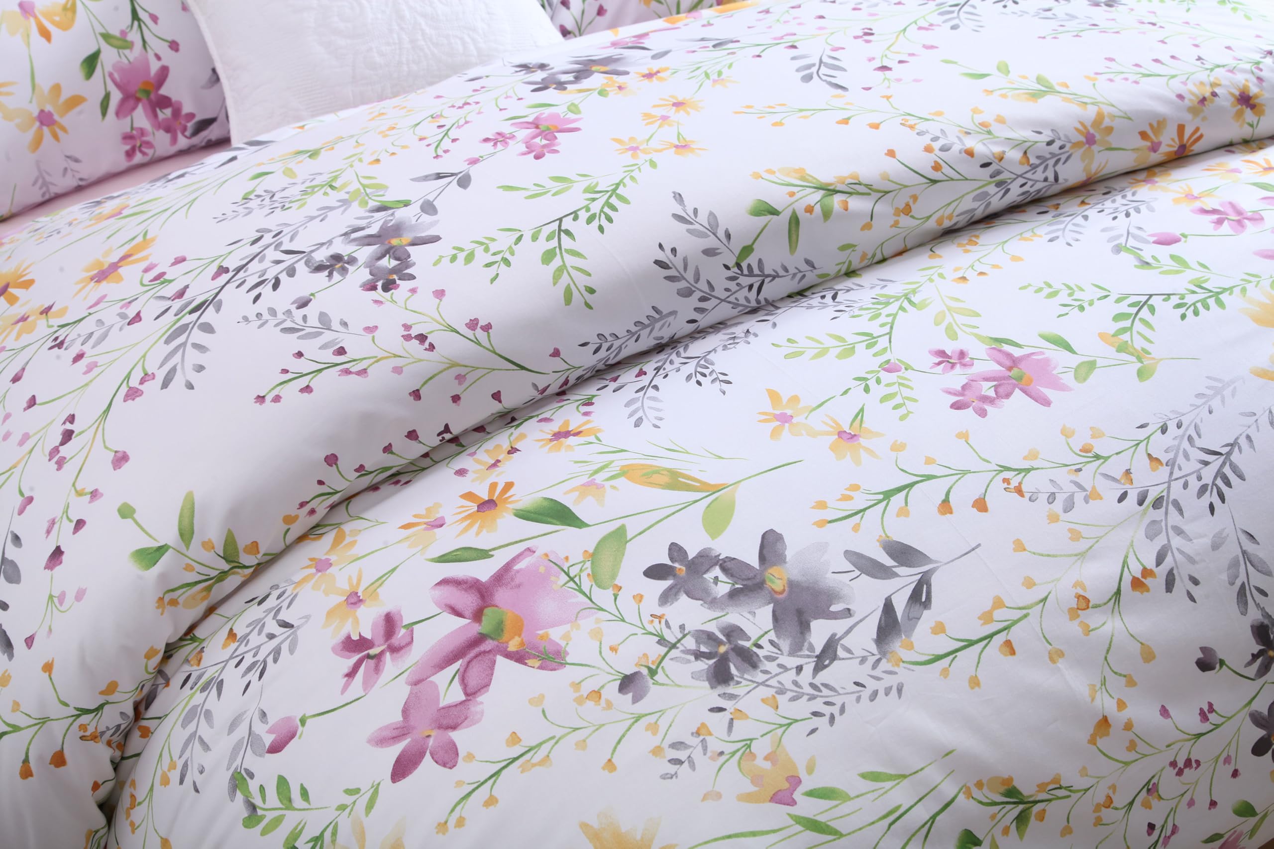 USTIDE King Size Multicolour Floral Bedding Set - 100% Cotton 3-Piece Duvet Cover with Pillowcases, Colorful - Image 2