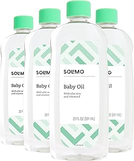 Amazon Brand - Solimo Baby Oil with Aloe Vera & Vitamin E, 20 Fluid Ounces (Pack of 4)