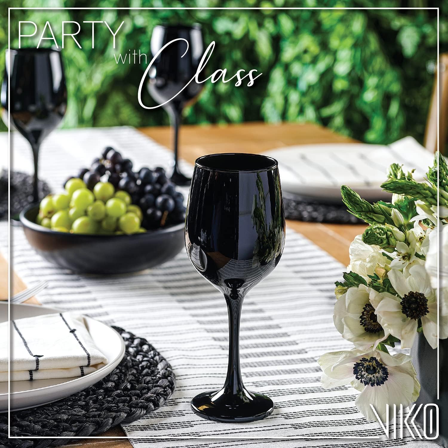 Vikko Decor Black Wine Glasses: 11 Oz Fancy Stemware - Thick & Durable - Dishwasher Safe - Great For Wine Tasting - Set Of 12 Decorative Goblets