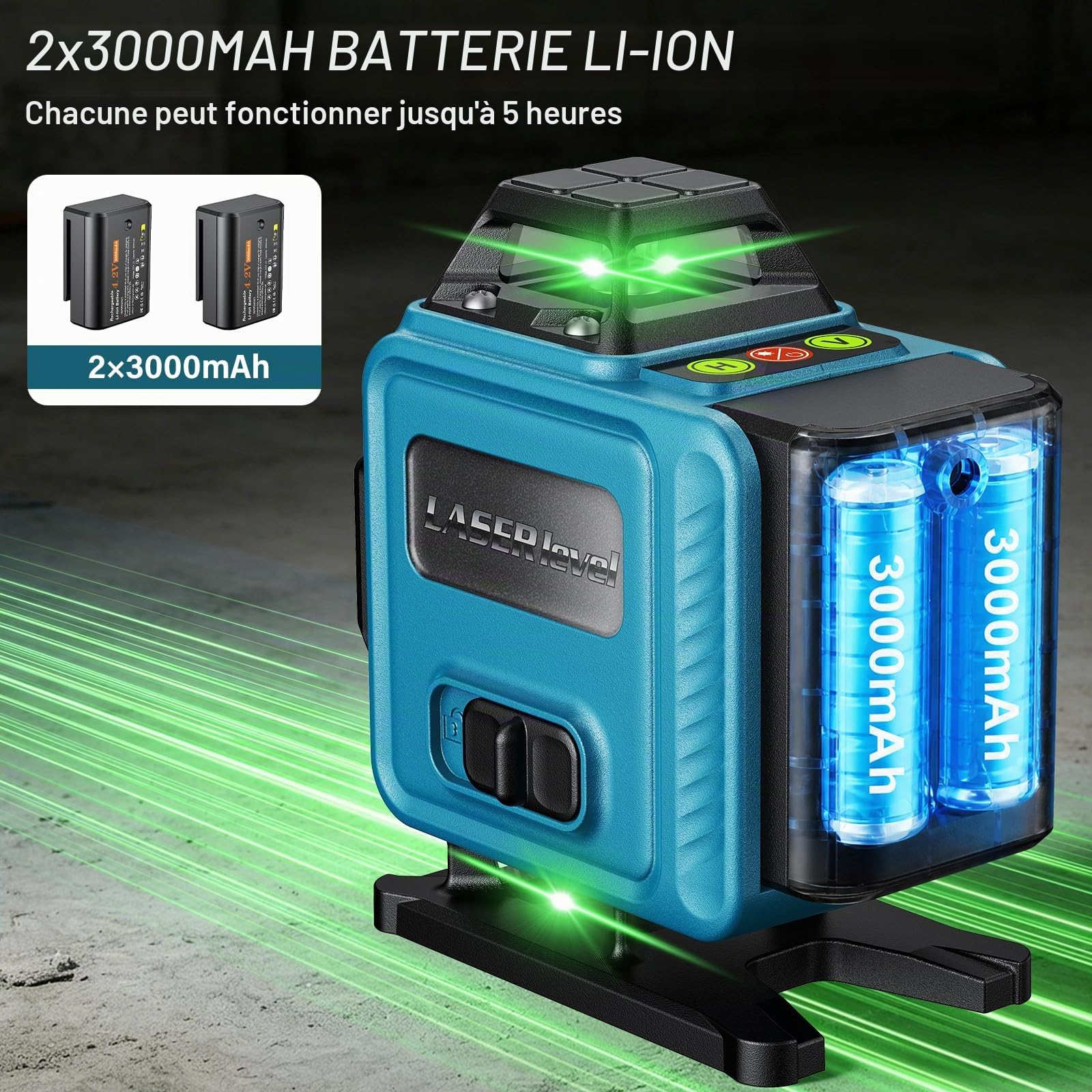 Niveaux Laser 360 Autonivelant Avec Trepied, Laser Chantier avec 16 Lignes | 4D Lazer Niveaux Vert, IP54 Waterproof, avec 2 * 3000mAh Batteries et Télécommande