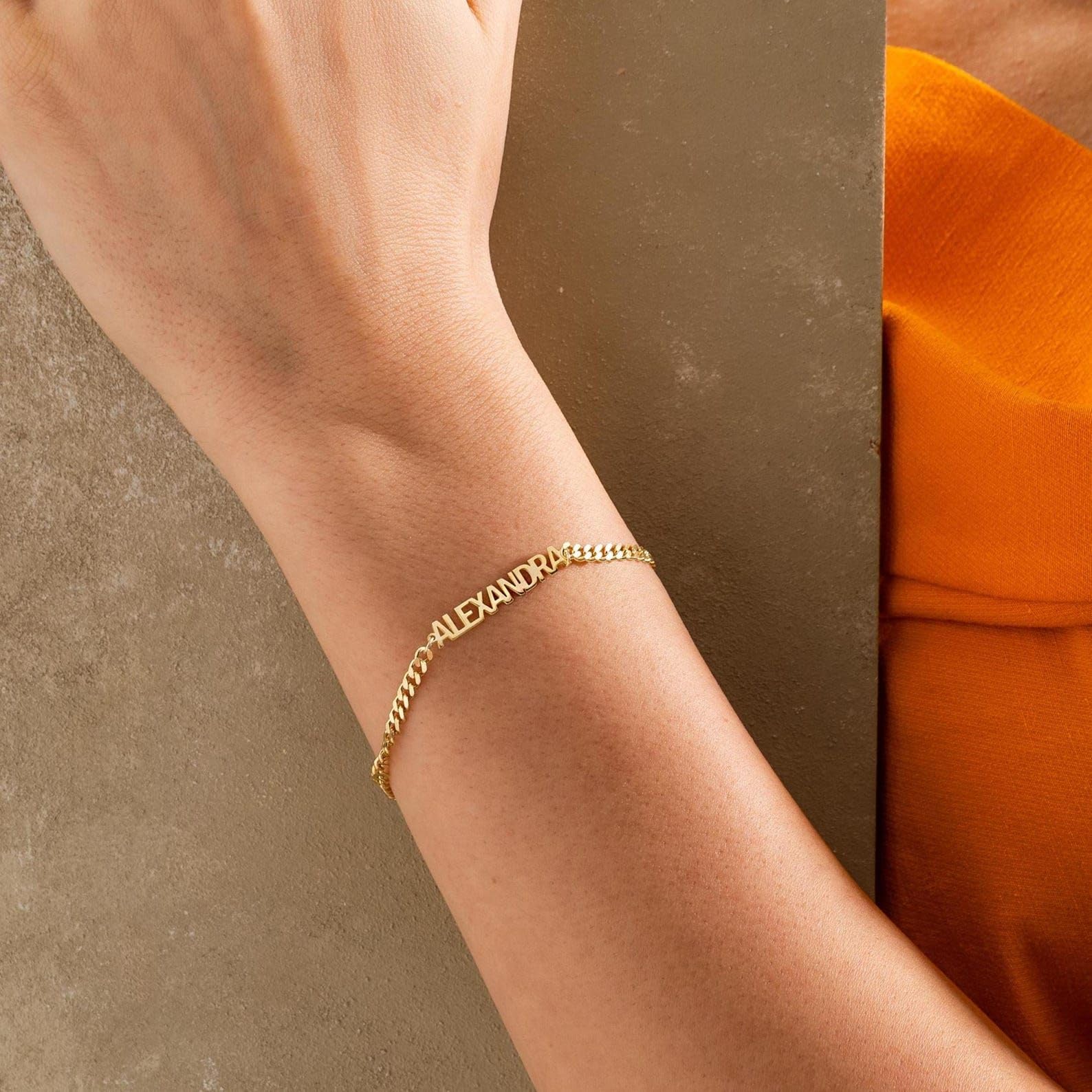 Su misura bracciale con nome personalizzato catena grumetta gioiello in argento sterling oro rosa