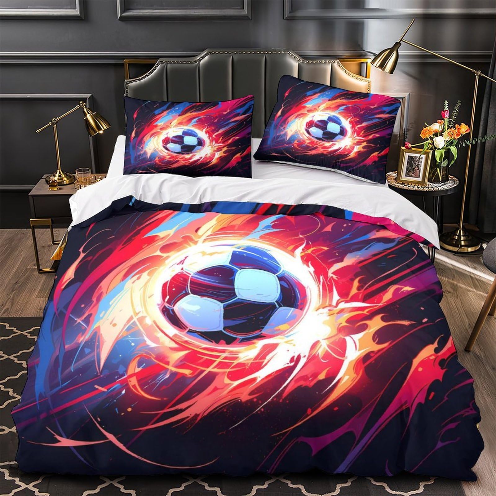 Housse de couette football 140x200 cm idéale pour chambre d'ado