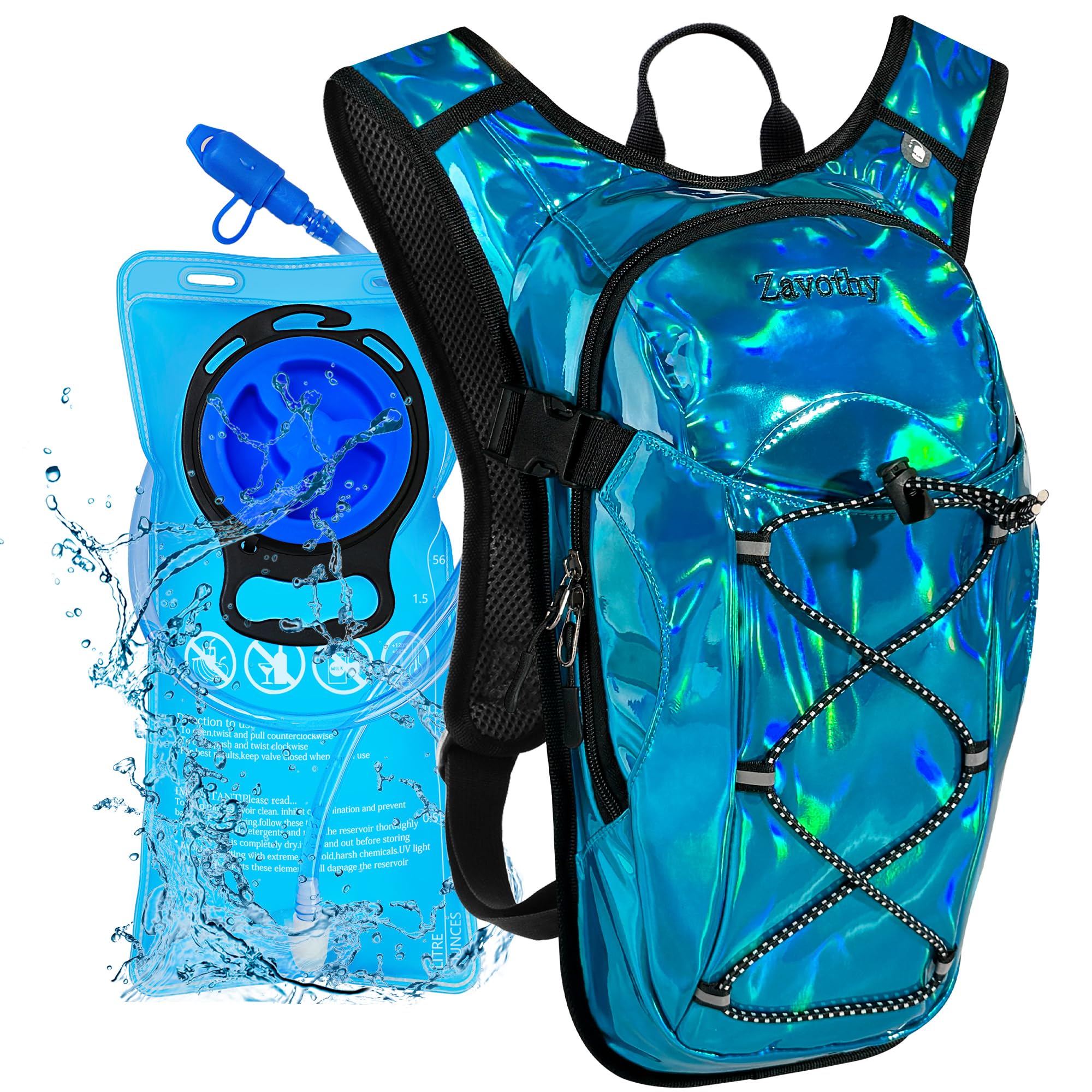 Zavothy Rave Sac à dos d'hydratation léger pour cyclisme, course à pied, sac d'hydratation, sac à dos de randonnée avec poche à eau de 2 L, bleu clair